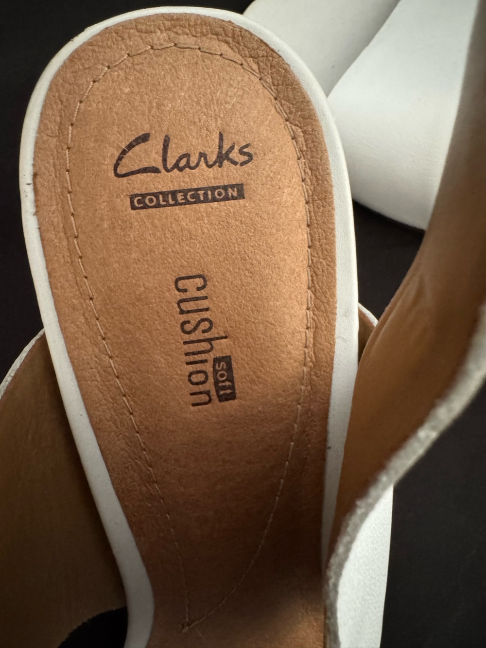 Clarks Collection White Leather Slingback Block Heel Sandals - Picture 3 of 7
